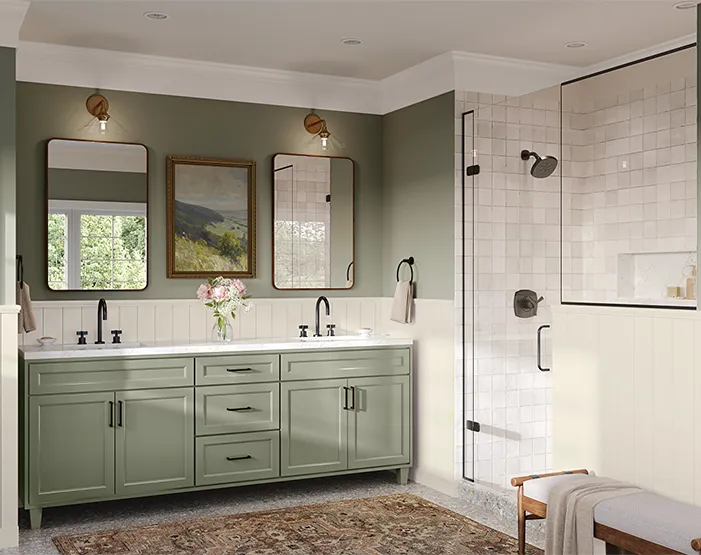 green bathroom cabinets